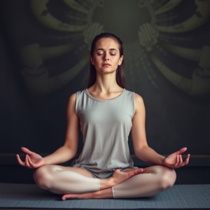 a woman sitting cross legged in yoga pose