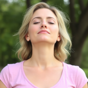 a woman with her eyes closed